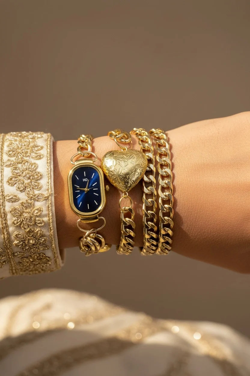 Vintage-Style Gold Watch Style Bracelet
