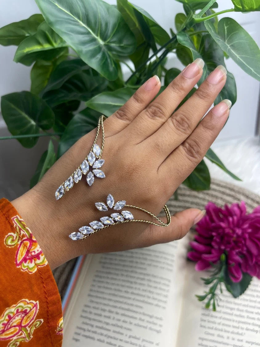 Aarohi Floral Hand Harness Ring Bracelet